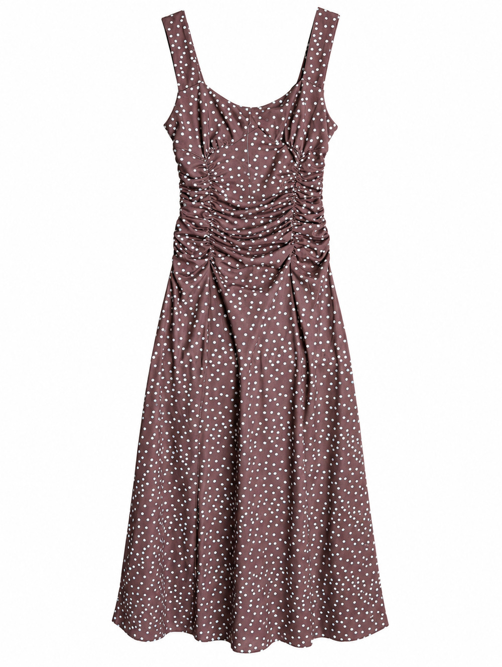 Maeve Womens XS Brown White Polka Dot Ruched Sleeveless Midi Dress NWT